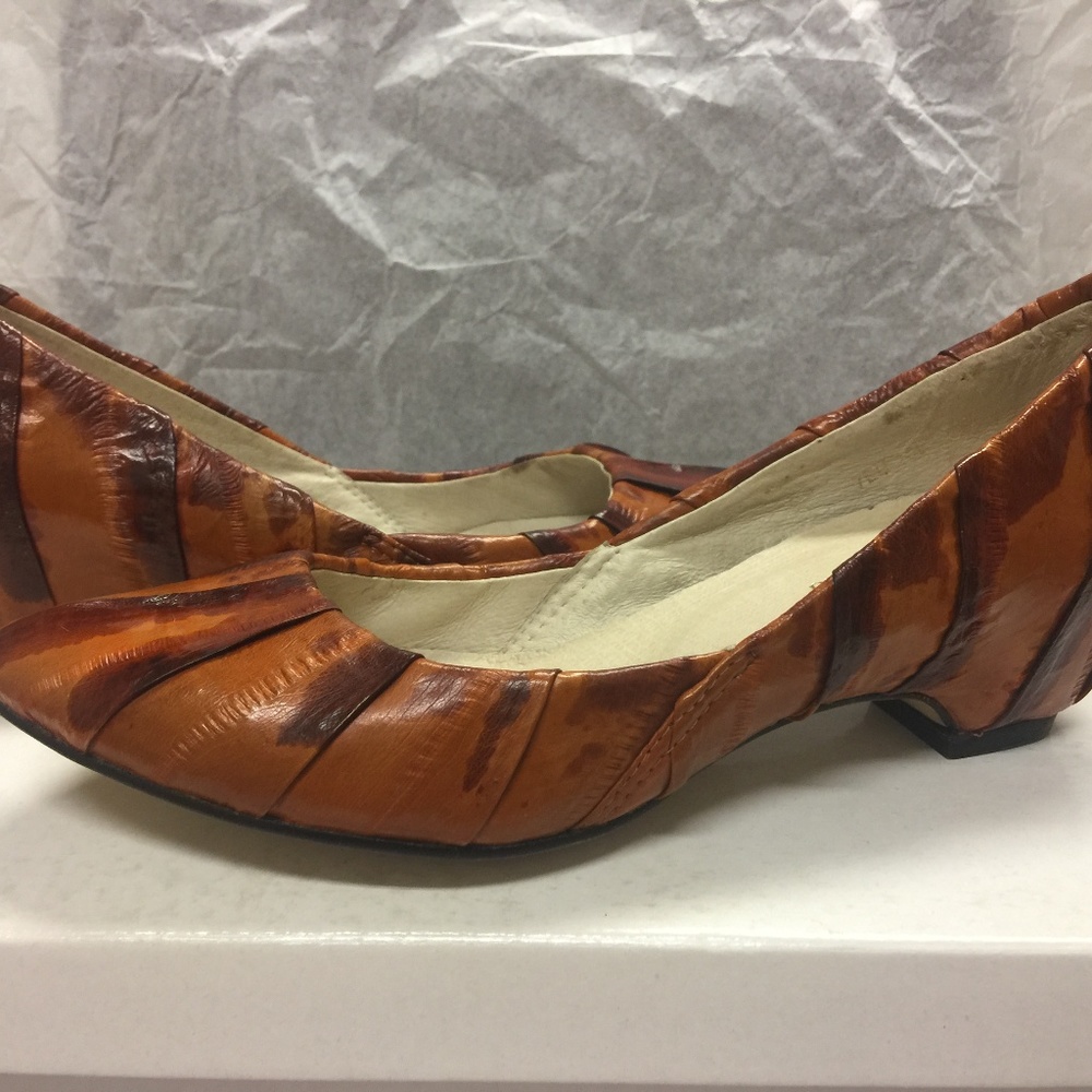 NIB Paolo Iantorno Eel Skin Orange/Brown FLAT 35